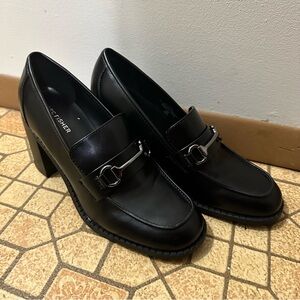 MARC FISHER WOMENS BLACK DANCEL CHUNKY HEELS LOAFER HORSE BIT‎ DETAIL SIZE 8.5